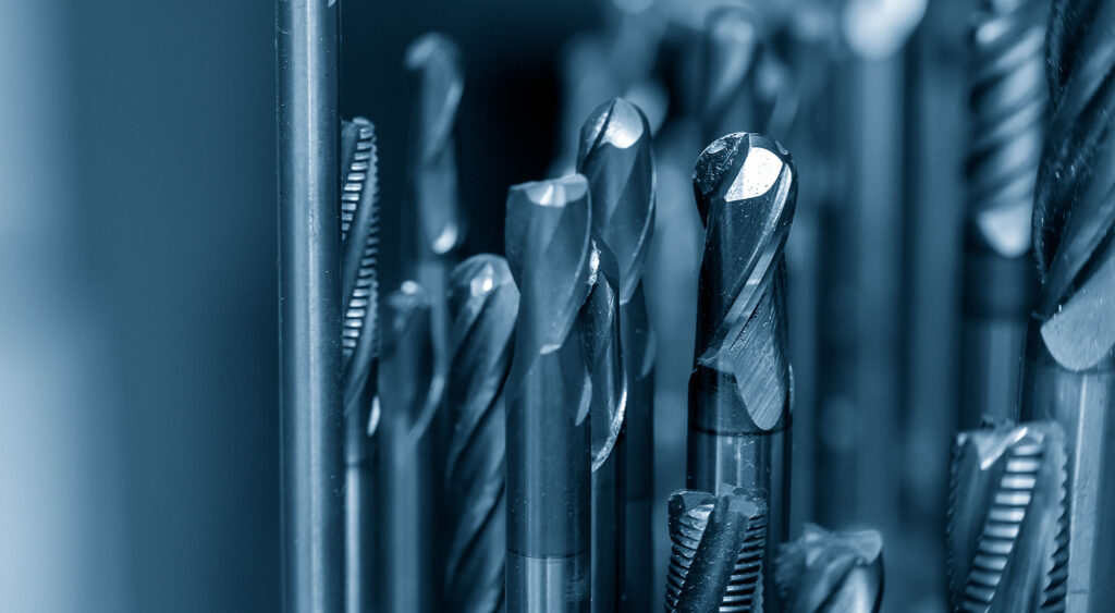 Closeup of grouped drilling tools.