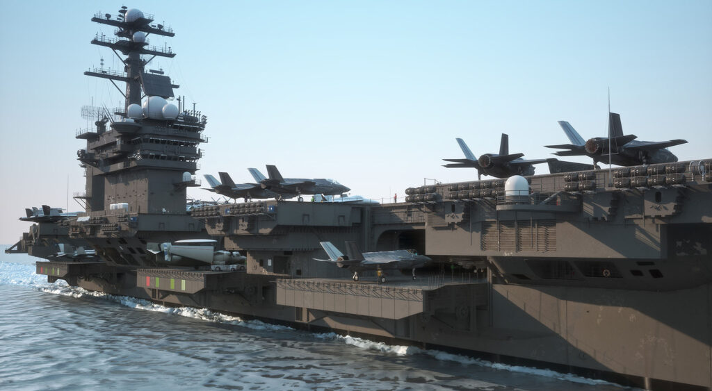 Military jets on aircraft carrier